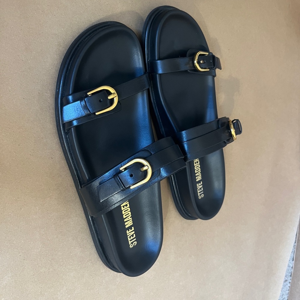 Steve Madden Black Sandals with Gold Buckles
